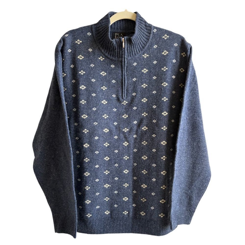 Jos. A. Bank -‎ Wool Blend 1/4 Zip Pull Over Sweater - Size Large - Navy & White
